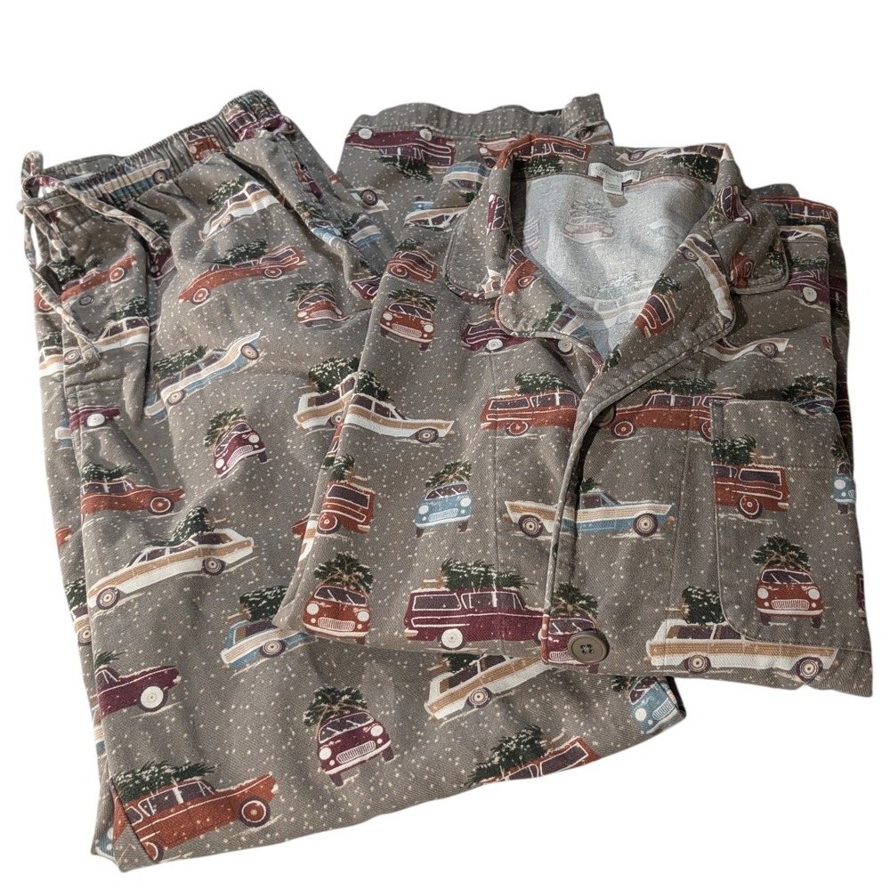 Garnet‎ Hill Mens Pajamas Top and Bottoms Cotton Flannel Christmas Mens Large